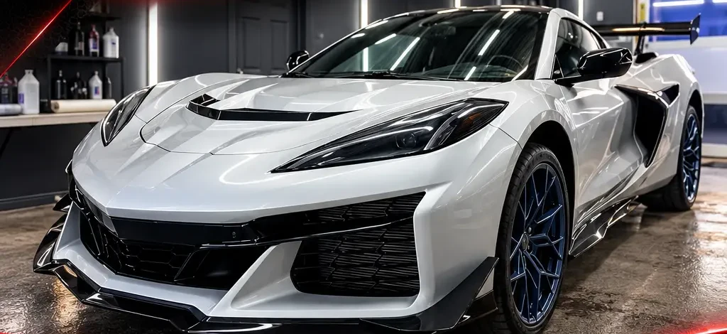 Corvette blanche protégée par PPF XPEL Avanguard